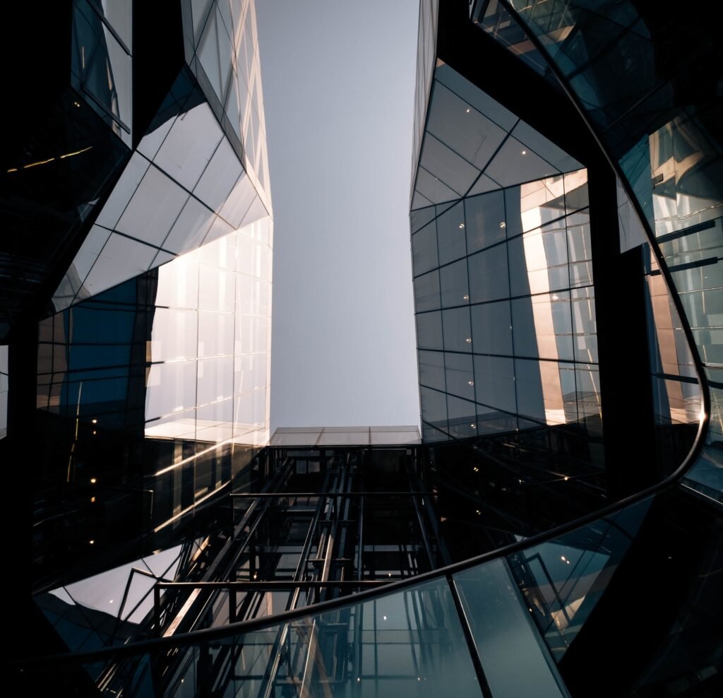 Low angle shot of a geometrical design of a building